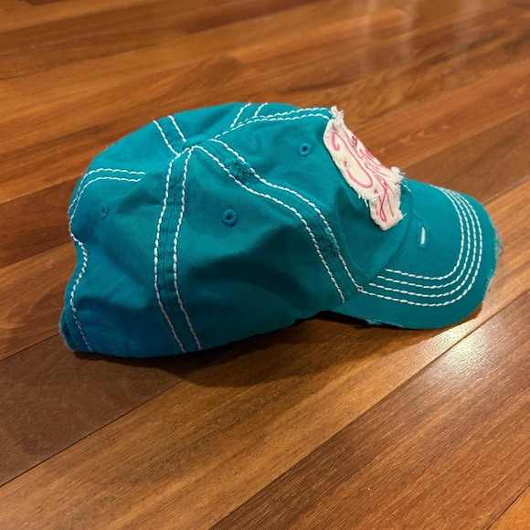 Distressed Teal Blue ' Jesus Loves This Hot MESS' Cap - Picture 2 of 4
